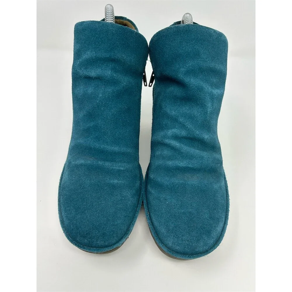 FLY London Yip Wedge Ankle Bootie Womens Teal Petrol Blue Side Zip Size 37